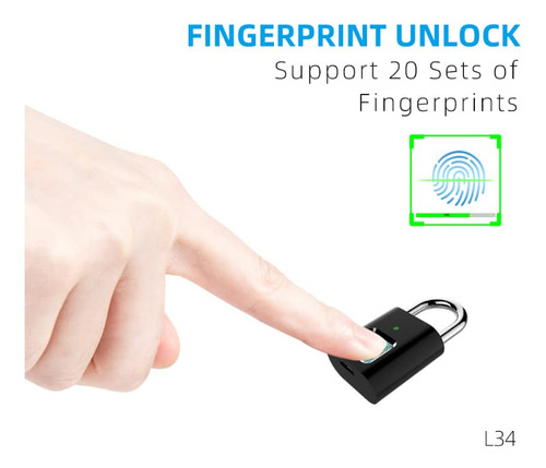 Candado Con Huella Digital L34: Minicandado Seguro Con 20 Im