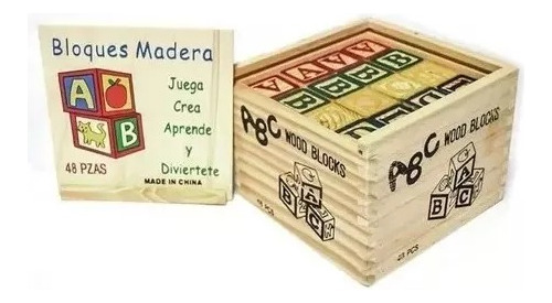 Juego Didáctico Bloque De Madera Cubo 48 Pieza Letras Numero