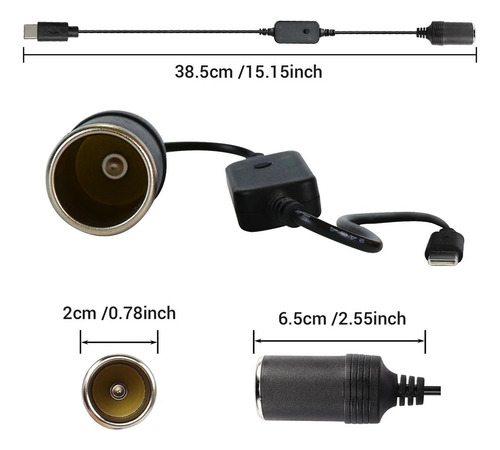 Convertidor Usb/type-c De 5v A 12v Enchufe Cigarrillos Coche