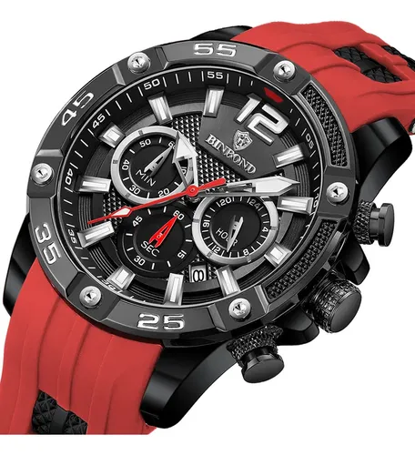 Relógio Masculino Pulseira De Aço À Prova D'água Silicone Vermelho