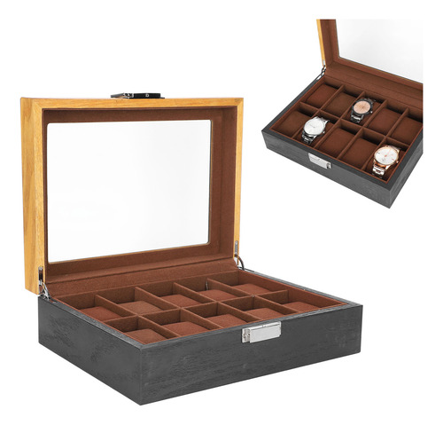 Estuche De Almacenamiento De Madera Maciza Con 10 Ranuras Pa