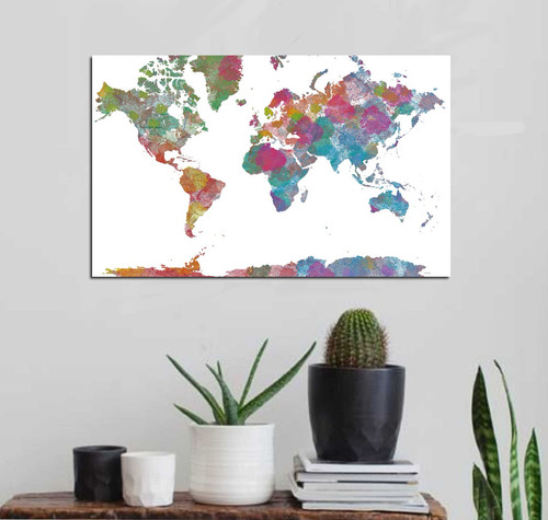 Cuadro 50x75cm Mapa Mundo Planisferio Planeta Watercolor