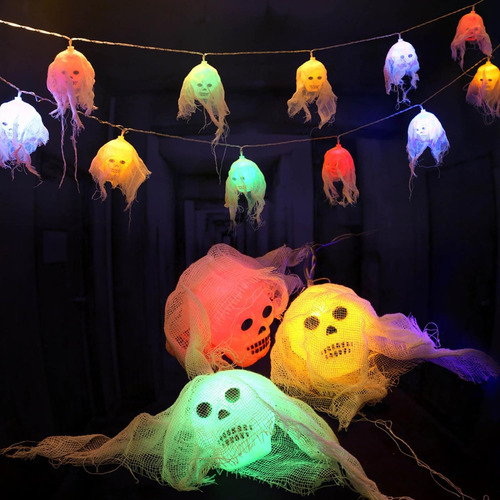 10 Luces Led Coloridas De Calavera De Halloween, Funciona Co