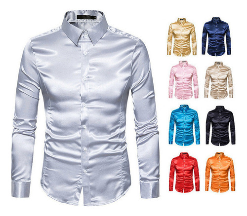 Camisa Manga Larga Hombre Camisa Brillante De Moda Informal