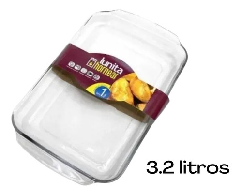 1 Refractario Bandeja Para Hornear De Cristal 3.2 Litros