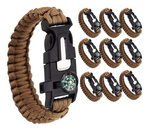 X10 Pulsera Paracord Treking Y Escalada Supervivencia 5 En 1