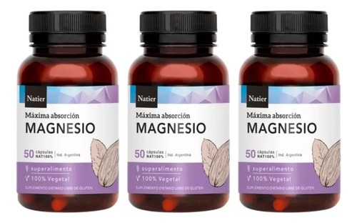 Magnesio Natier X50 Capsulas Estres Ansiedad Pack X3