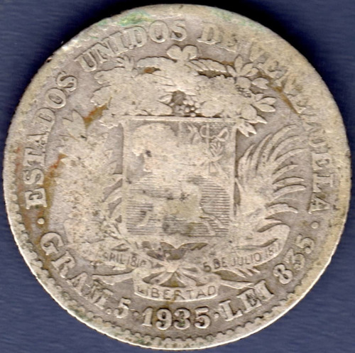 Moneda De Plata De 1 Bolívar De 1935