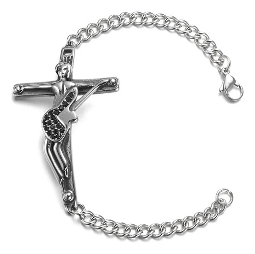 Pulsera Cruz Acero Regalo Esclava Guitarra Hombre Mujer