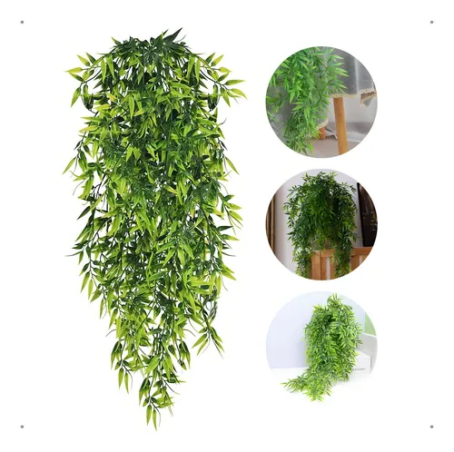 Kit 4 Pendentes Planta Artificial Decoração Folha De Bambu Realis...