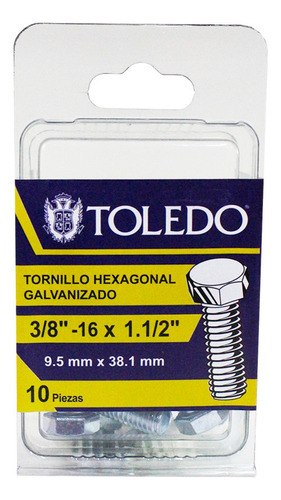 Tornillo Hexagonal G2 Galvanizado 3/8 X 1.1/2 10pz Toledo