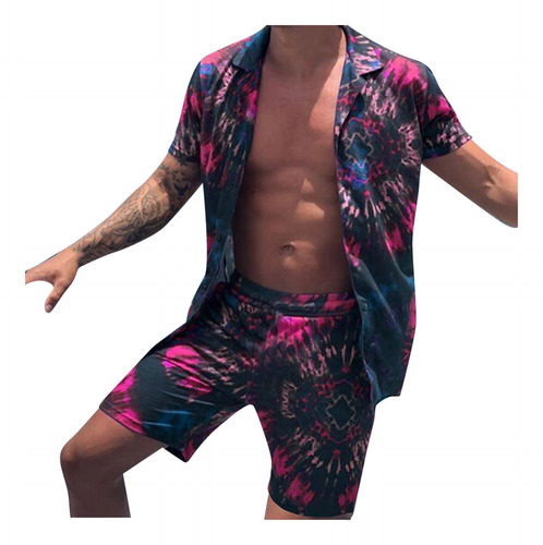 Traje Hawaiano Para Hombre Camisa Informal Manga Corta Boton