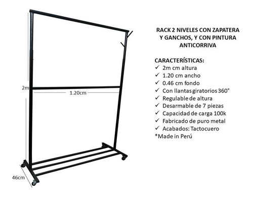Rack 1 Nivel Con Zapatera Y Ganchos. Pintura Anticorrosiva