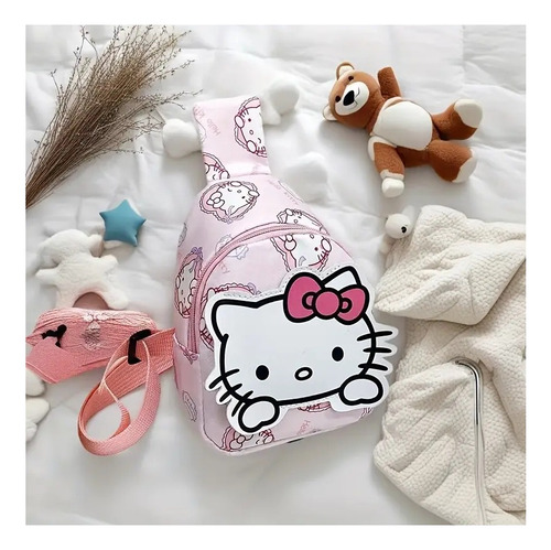 Bolsa Bandolera Mochila Pequeña Rosa Kitty Kawaii Rosa Claro Estampado Plastico Rosa Claro