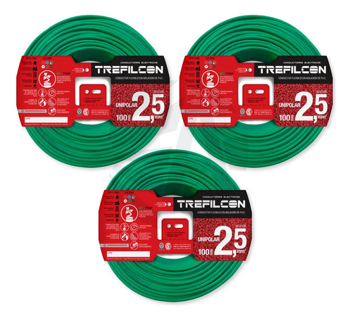 Cable Trefilcon Pack X3 Rollos 2.5m Verde Amarillo X100m Ea