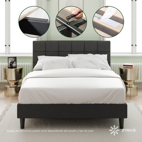 Zinus Leo | Base Cama Matrimonial Con Cabecera Y Tapiz