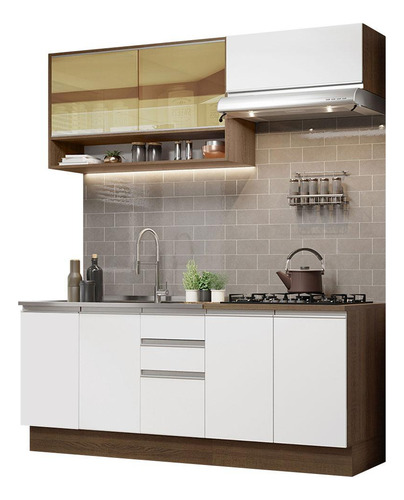 Cocina Integral Completa Madesa Glamy 200cm Con Tarja Mb Color Marrón/Blanco