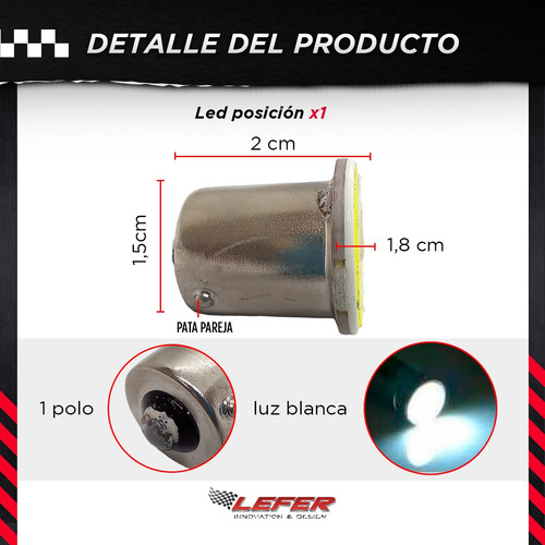 Imagen 3 de 8 de Lampara Led 1 Polo Cob Chato 12v Marcha Atras X 2 Unidades
