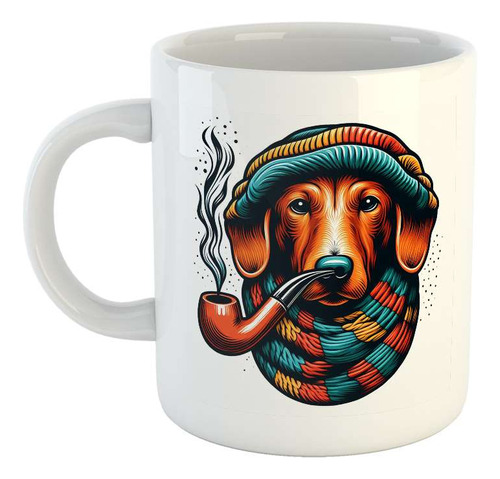 Taza Ceramica Perro Pipa Bufanda Gorro Canchero Color