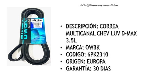 Correa Unica Chevrolet Luv D-max 3.5l (6pk2310)