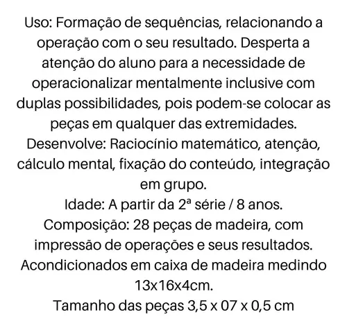 Jogo Dominó de Divisão Infantil Educativo em Madeira 28 Pçs