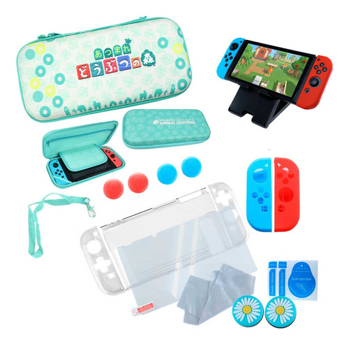 Kit Nintendo Switch Animal Crossing Verde Estuche Protector