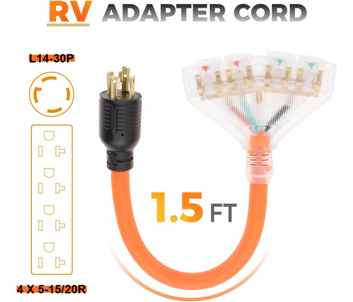 Cable Bloqueo Energía 30a Nema L14-30p A 4 Tomas 15/20r