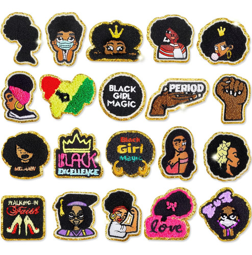 28 Parches Bordados Niña Afro Planchar Parches Coser O...