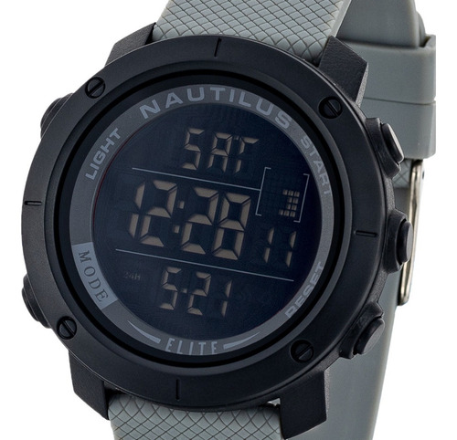 Relógio De Pulso Nautilus N002p Com Corpo Preto,  Digital, Para Masculino, Com Correia De Silicone Cor Cinza E Preto E Fivela Simples