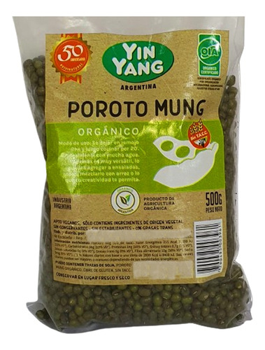 Poroto Mung Orgánico Yin Yang 500g Sin Tacc