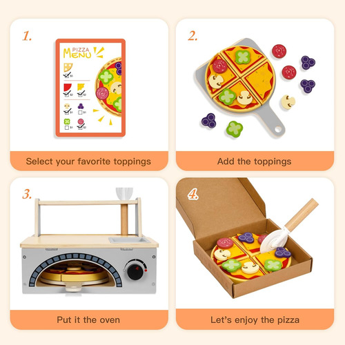Juguete De Pizza De Madera Para Niños, Juego De Mostrador De