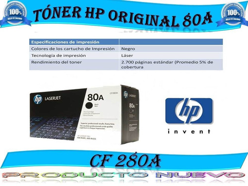 Venta De Toner Hp Cf280a (80a) Originales 100%garantizados