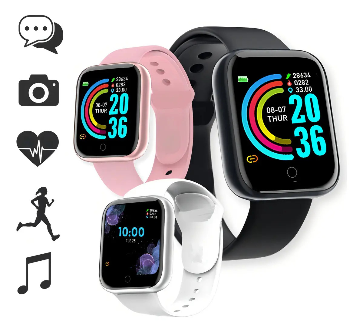 Relogio Inteligente Smartwatch D20 Bluetooth Monitor Saúde Cor Brnco Cor Da Caixa Branco
