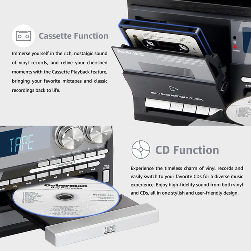 Tocadiscos 9 En 1 Bluetooth Fonógrafo Dual Altavoces