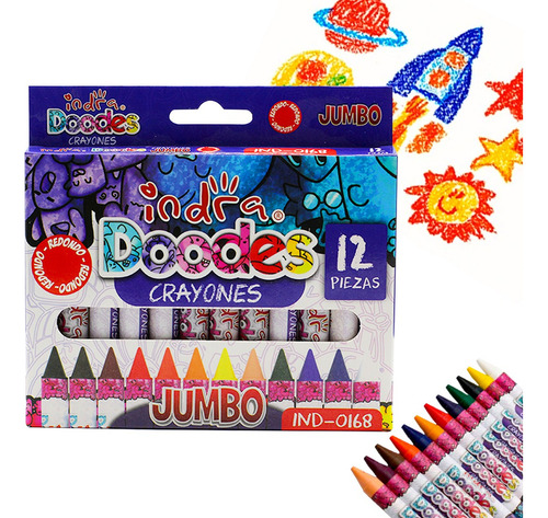 Crayones De Cera Jumbo Para Niños Indra No Tóxicos 12 Piezas Color Colores