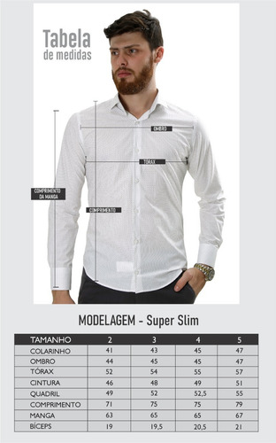 Imagem 6 de 6 de Camisa Social Ml Super Slim Maquinetada