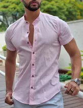 Comprar Camisa Social Masculina Gola Padre Linho Premium Moda Luxo