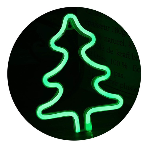Cartel De Neon Luz Led Pino Arbol Verde Decorativo
