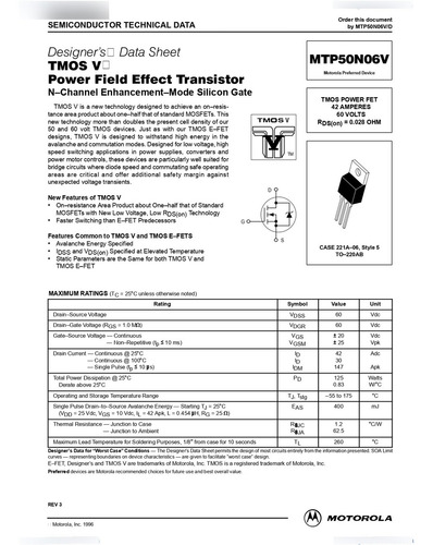 Mosfet Canal N 60v 42a On Semiconductor Mtp50n06v