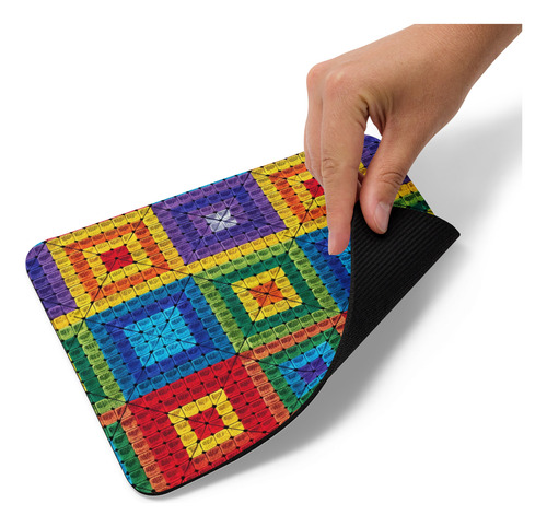 Mouse Pad Svart Diseño Estilo Tejido Colores Arcoiris Md2