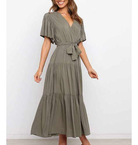 De Las Mujeres Moda Casual, Color Sólido, Cuello En V,