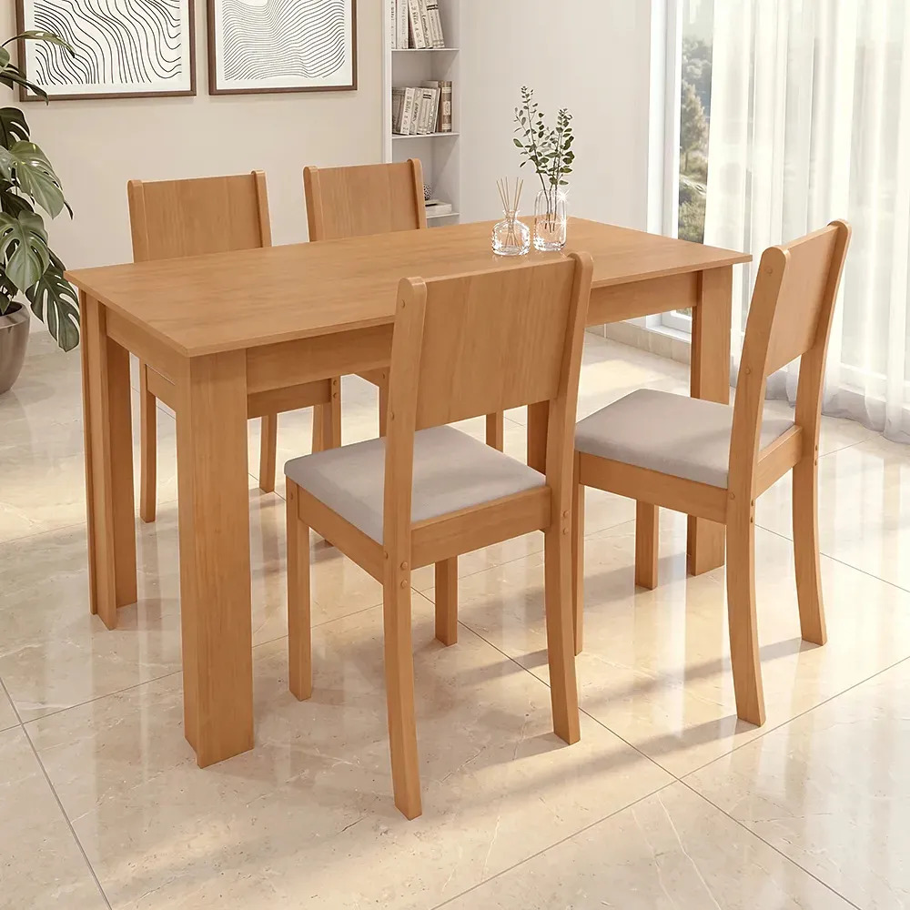 Conjunto Sala De Jantar Com 4 Cadeiras Grupo Lopas Easy Line Cor Amêndoa