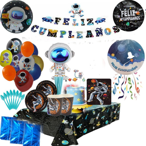Globi® Set Globos Cotillón Astronauta Cohete Piñata-10 Niños