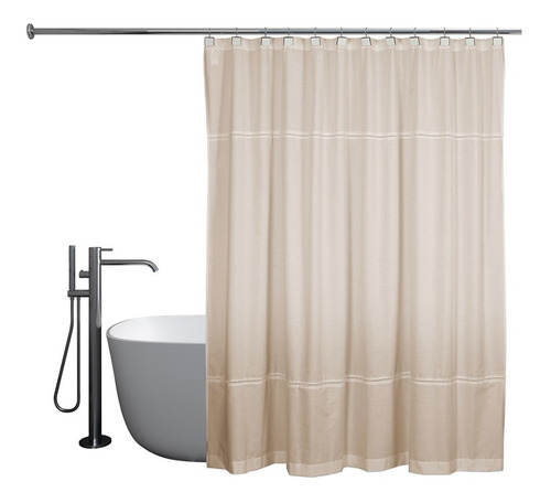 Imagen 5 de 8 de Cortina Baño Tela Bristol + Protector Antihongos + Ganchos
