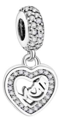 Charm De Lujo Mom Heart Plata Esterlina 925