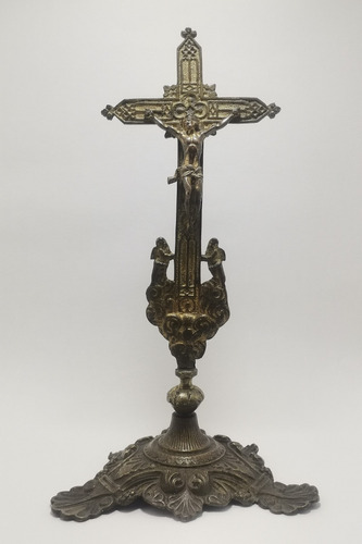 Crucifijo De Altar De Bronce Del Año 1900 Aprox.