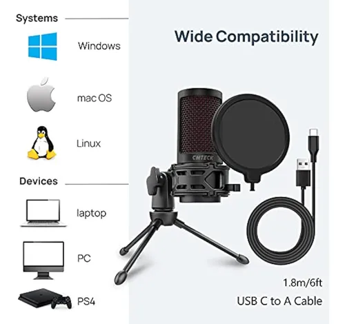 Cmteck Micrófono Usb, Micrófono De Podcast Con