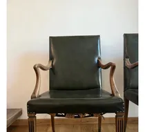 Comprar Dos Sitiales Sillas Madera Y Cuero Antiguos