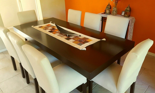 Juego De Comedor Mesa 2.20 X 1 Con 8 Sillas Ecocuero