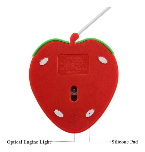 Mouse 3c Light, Rojo/diseno De Frutilla/3 Botones